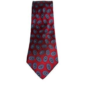Vintage Echo Red Silk Satin Tie with Geometric Gray Oval Design Tailored in USA